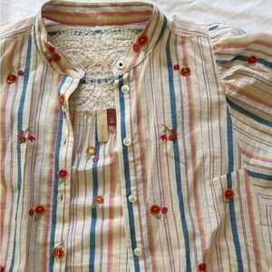 Pilcro Multicolor Striped Blouse with Floral Embroidery